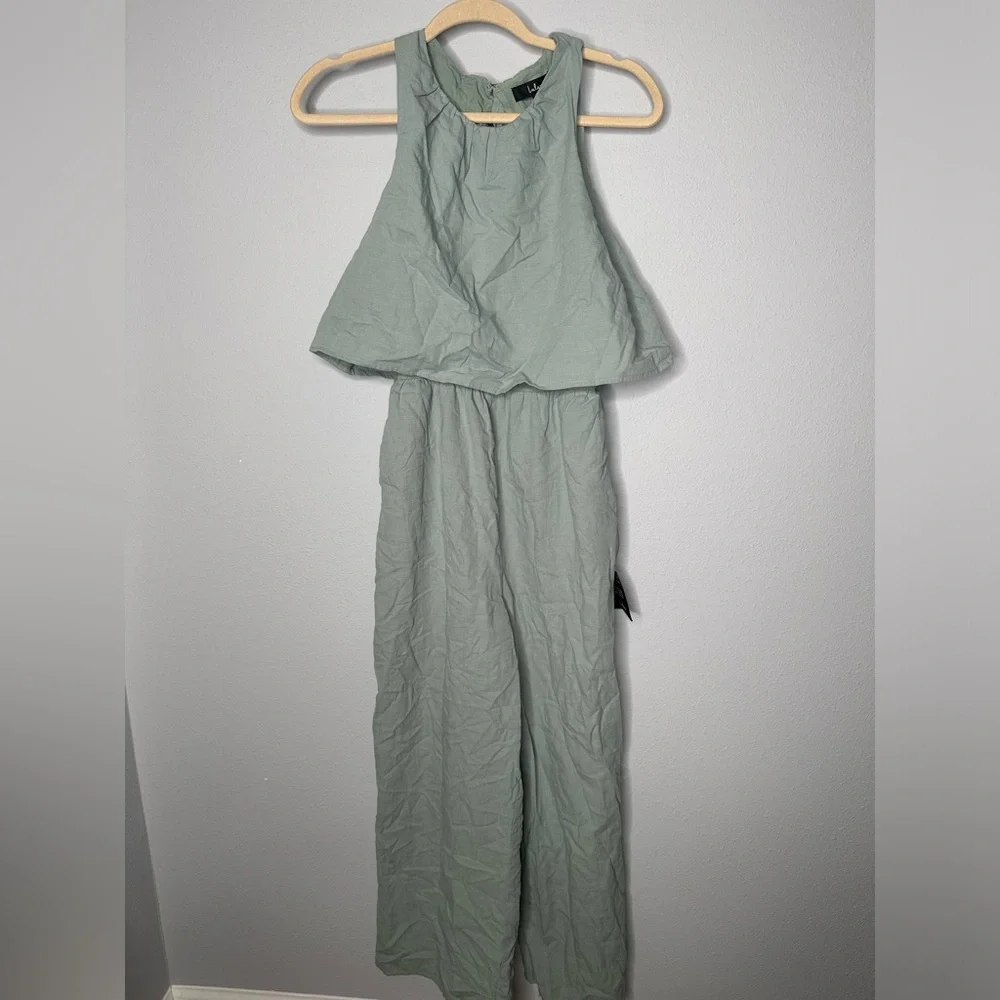 Lulus Breezy Sophistication Sage Green Textured Wide-Leg Jumpsuit new small - Picture 3 of 7